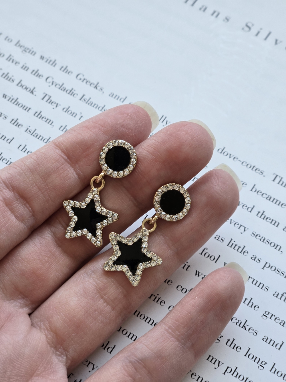 NWT Gold Crystal & Black Star Drop Earrings - Women Jewelry